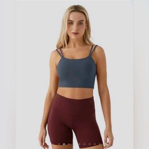 Halara Double Straps Backless Twisted Cropped Yoga Tank Top Sport Bra